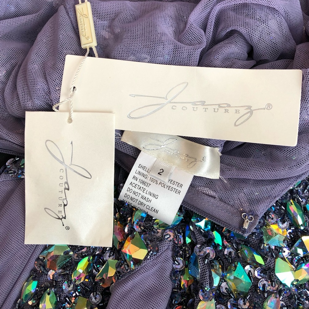 NEW JASZ COUTURE SZ 2 PERIWINKLE JEWELED NETTED ILLUSION FORMAL EVENING GOWN - Picture 12 of 14